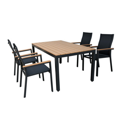 ΣΕΤ ΤΡΑΠΕΖΑΡΙΑ ΚΗΠΟΥ ΑΛΟΥΜΙΝΙΟΥ-POLYWOOD BIANCA 5373 G + MADISON 5380 G Διάσταση τραπεζιού: 150*090*072cm Χρώμα Αλουμινίου: Ανθρακί Χρώμα Polywood: Καρυδί Χρώμα Textilene: Μαύρο