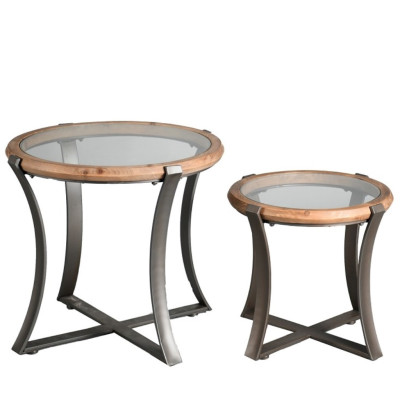 ΤΡΑΠΕΖΑΚΙ SET/2 ΣΤΡΟΓΓ. ΓΥΑΛ. TEMPERED ΜΕ ΞΥΛ. ΠΕΡΙΜΕΤΡΟ ΚΑΙ ΜΕΤΑΛΛΙΚΗ ΒΑΣΗ D68/53XH61/48ΕΚ JAM102