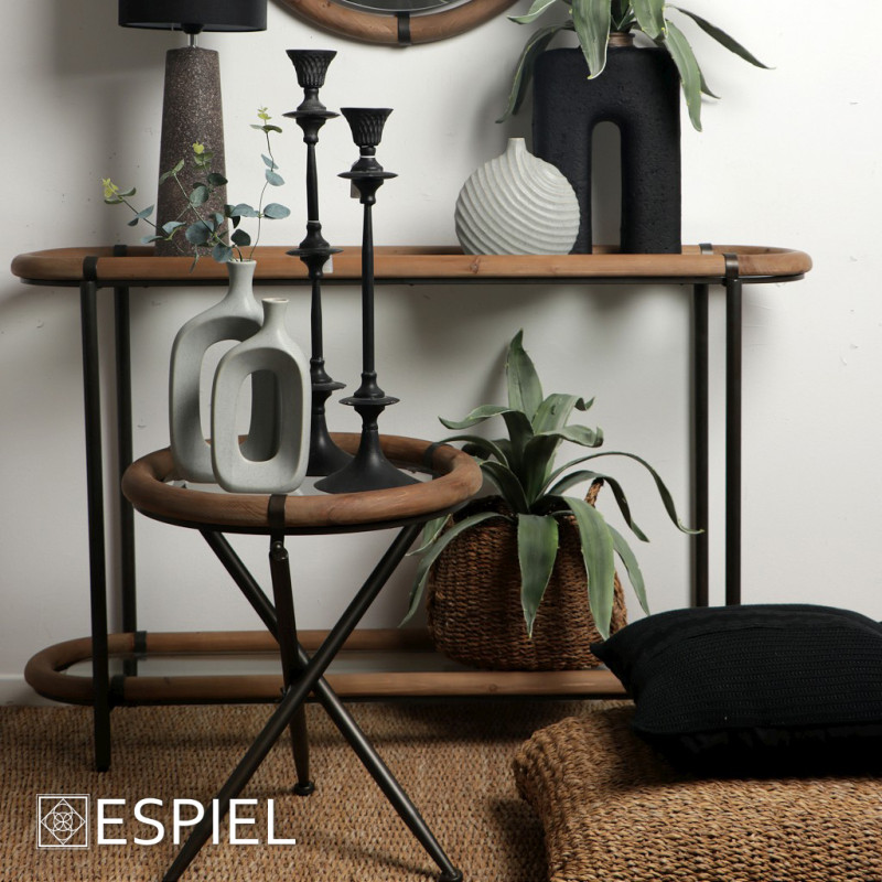 ΤΡΑΠΕΖΑΚΙ SET/2 ΣΤΡΟΓΓ. ΓΥΑΛ. TEMPERED ΜΕ ΞΥΛ. ΠΕΡΙΜΕΤΡΟ ΚΑΙ ΜΕΤΑΛΛΙΚΗ ΒΑΣΗ D65/50XH66/56ΕΚ JAM109