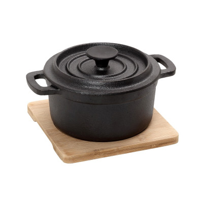 ΚΑΤΣΑΡΟΛΑ CAST-IRON ΜΑΥΡΗ D: 15 H: 10CM 770ML ΜΕ ΒΑΣΗ BAMBO SAG106
