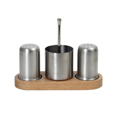 ΣΕΤ ΑΛΑΤΙ/ΠΙΠΕΡΙ/ΟΔΟΝΤΟΓΛΥΦΙΔΕΣ SS 18/10 ΑΣΗΜΙ ΣΕ ΞΥΛ. ΒΑΣΗ 19X7X14,5EK SUT113