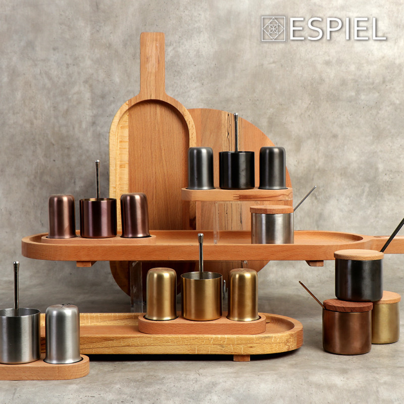 ΣΕΤ ΑΛΑΤΙ/ΠΙΠΕΡΙ/ΟΔΟΝΤΟΓΛΥΦΙΔΕΣ SS 18/10 PVD ΜΠΡΟΝΖΕ ΣΕ ΞΥΛ. ΒΑΣΗ 19X7X14,5EK SUT115