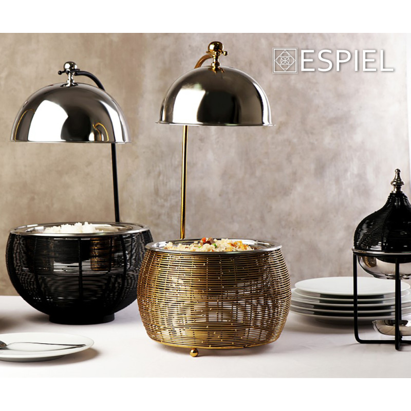 CHAFFING DISH ΜΕ ΒΑΣΗ ΣΤΗΡ. ΚΑΠ. ΚΑΙ ΔΙΠΛΟ ΔΟΧΕΙΟ SS/ΑΛΟΥΜ/ΣΙΔΗΡ. ΜΑΥΡΟ 6000ML GEL WAX 50Χ50Χ42-69ΕΚ TAF107