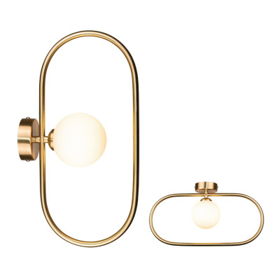 InLight Επιτοίχιο φωτιστικό σε χρυσαφί χρώμα και λευκή οπαλίνα 1XG9 D:40cm (43031-GL)