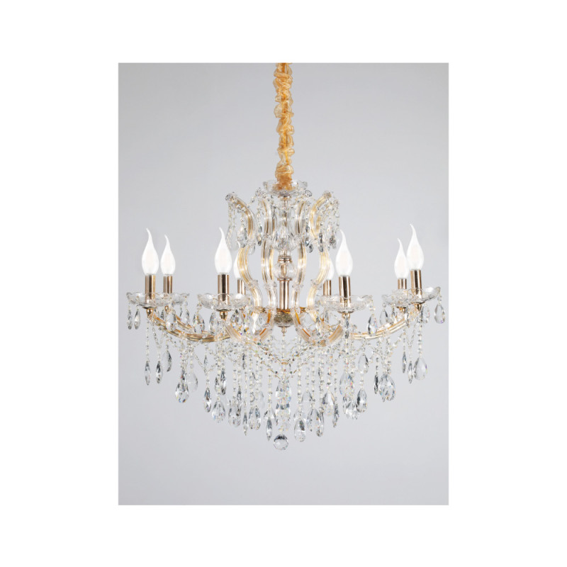 Inlight Κρεμαστό φωτιστικό από χρυσό μέταλλο γυαλί και κρύσταλλα 8XE14 D:80cm (5244-8-Χρυσό)