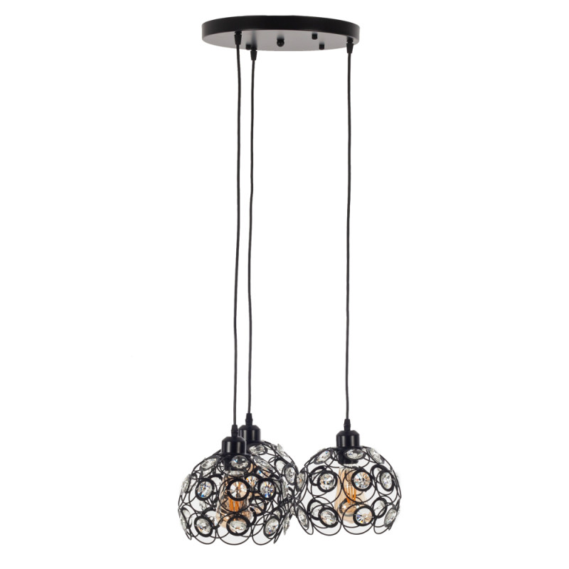 Artekko Artekko Iron Φωτιστικό Οροφής 3φωτο (Ε27) Μαύρο Μεταλλικό με Κρυσταλλάκια (42x42x80)cm 023-3309