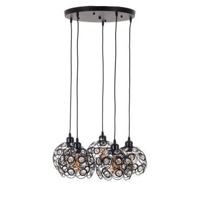 Artekko Artekko Iron Φωτιστικό Οροφής 5φωτο (Ε27) Μαύρο Μεταλλικό με Κρυσταλλάκια (46x46x22)cm 023-3310