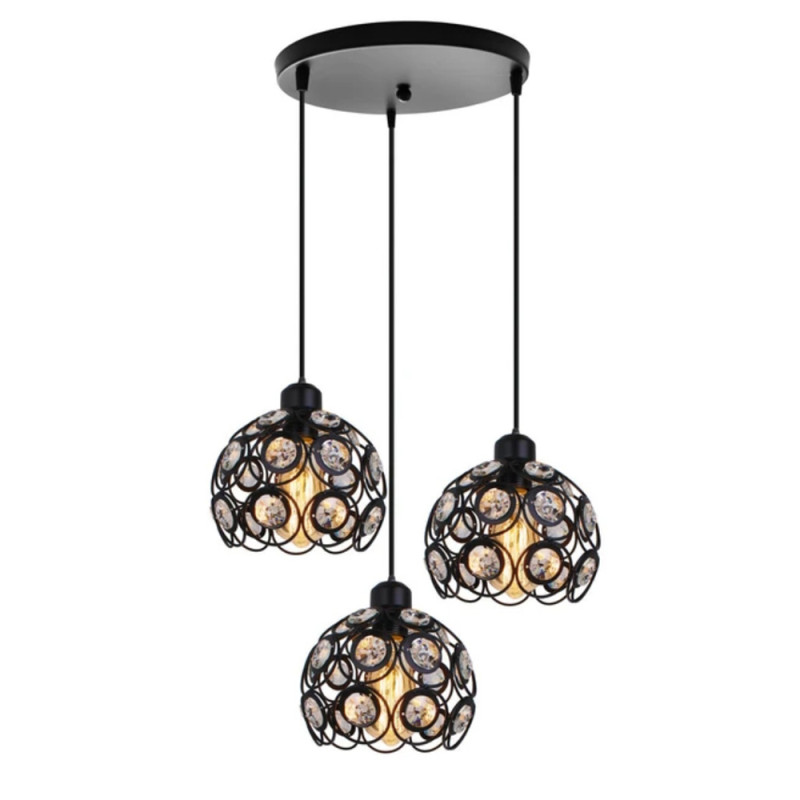 Artekko Artekko Iron Φωτιστικό Οροφής 3φωτο (Ε27) Μαύρο Μεταλλικό με Κρυσταλλάκια (40x40x80)cm 023-3363
