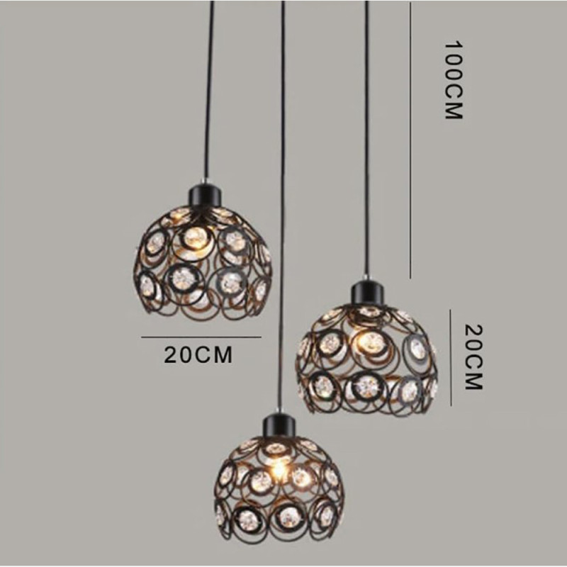 Artekko Artekko Iron Φωτιστικό Οροφής 3φωτο (Ε27) Μαύρο Μεταλλικό με Κρυσταλλάκια (40x40x80)cm 023-3363