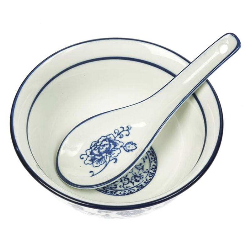 Artekko Artekko Floral  Μπολ Σούπας Πορσελάνης με Κουτάλι Λευκό/Μπλε (11,5x11.5)cm 082-2203