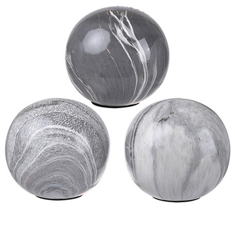 Artekko Artekko Marbleized Διακοσμητικές Κεραμικές Σφαίρες σε Γκρι Αποχρώσεις (10x10x9.5)cm 3pcs 1154