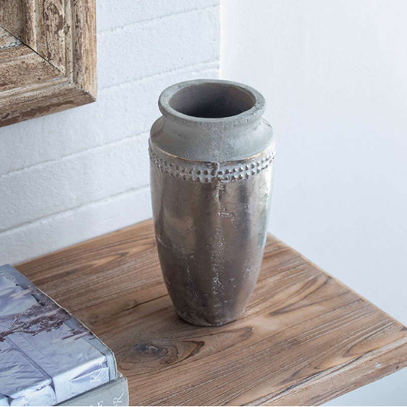 Artekko Artekko Uma Βάζο από Τερακότα σε Ασημί με Γκρι (14x14x27.9)cm 1196