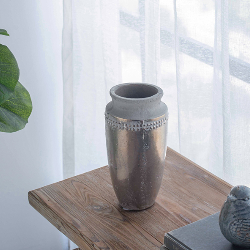Artekko Artekko Uma Βάζο από Τερακότα σε Ασημί με Γκρι (14x14x27.9)cm 1196