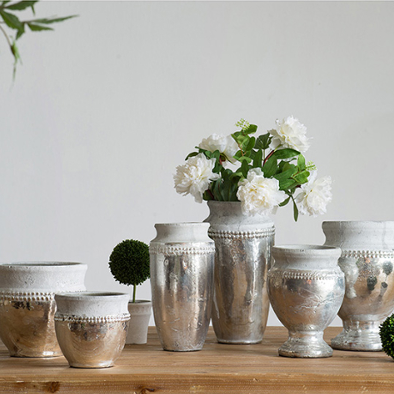 Artekko Artekko Uma Βάζο από Τερακότα σε Ασημί με Γκρι (14x14x27.9)cm 1196