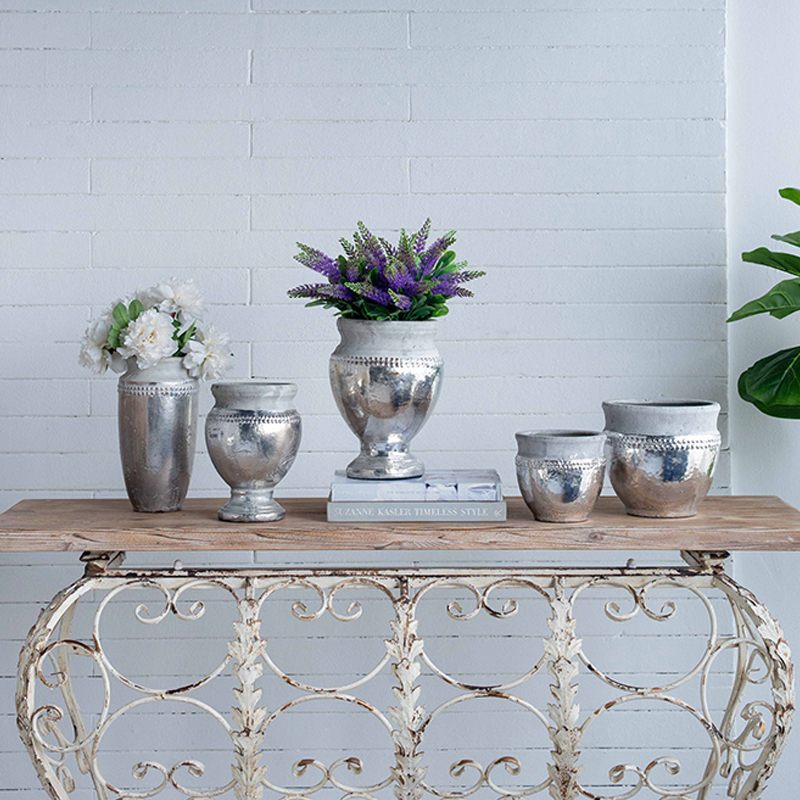 Artekko Artekko Uma Κασπώ από Τερακότα σε Ασημί με Γκρι (20.3x20.3x19.1)cm 2pcs 1200