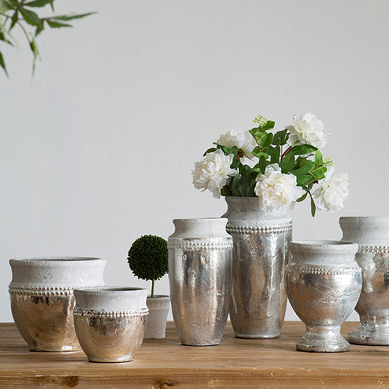 Artekko Artekko Uma Κασπώ από Τερακότα σε Ασημί με Γκρι (20.3x20.3x19.1)cm 2pcs 1200