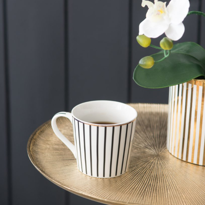 Artekko Artekko Iqorser Κούπες Bone China Πορσελάνη Λευκό/Μαύρο (10x13.5x9)cm Σετ/4 1347
