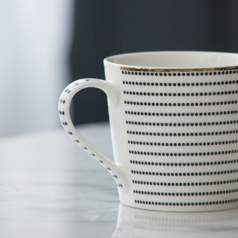 Artekko Artekko Iqorser Κούπες Bone China Πορσελάνη Λευκό/Μαύρο (10x13.5x9)cm Σετ/4 1347