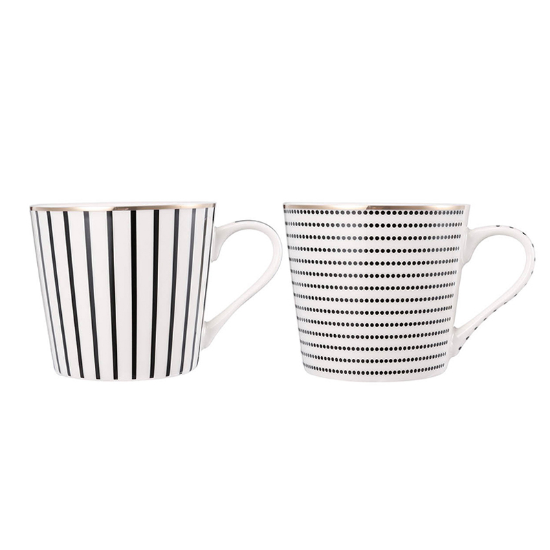 Artekko Artekko Iqorser Κούπες Bone China Πορσελάνη Λευκό/Μαύρο (10x13.5x9)cm Σετ/4 1347