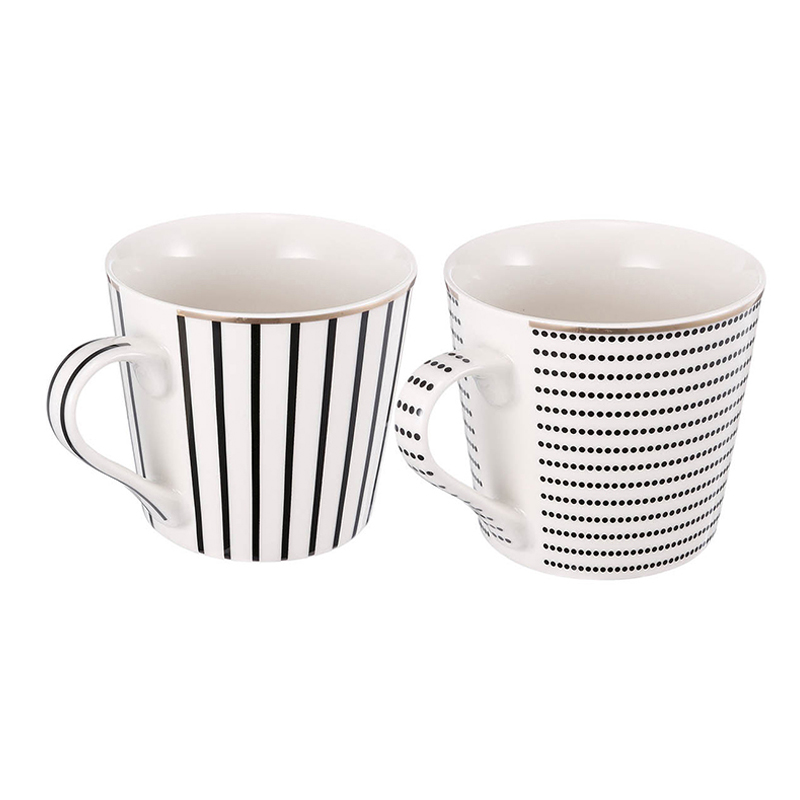 Artekko Artekko Iqorser Κούπες Bone China Πορσελάνη Λευκό/Μαύρο (10x13.5x9)cm Σετ/4 1347