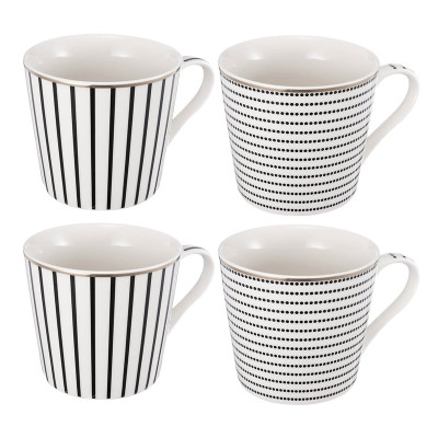 Artekko Artekko Iqorser Κούπες Bone China Πορσελάνη Λευκό/Μαύρο (10x13.5x9)cm Σετ/4 1347
