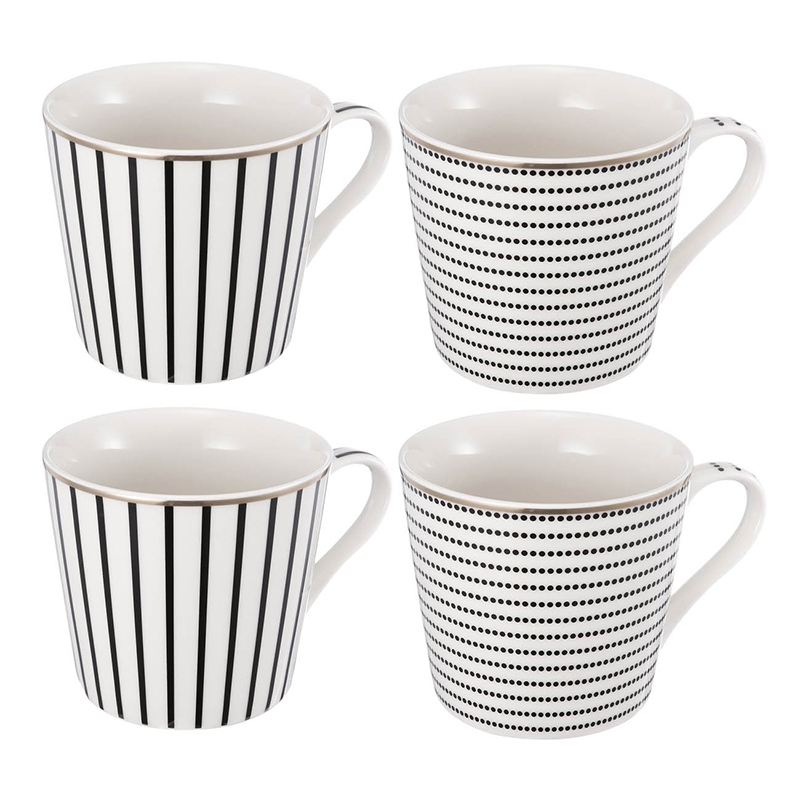 Artekko Artekko Iqorser Κούπες Bone China Πορσελάνη Λευκό/Μαύρο (10x13.5x9)cm Σετ/4 1347
