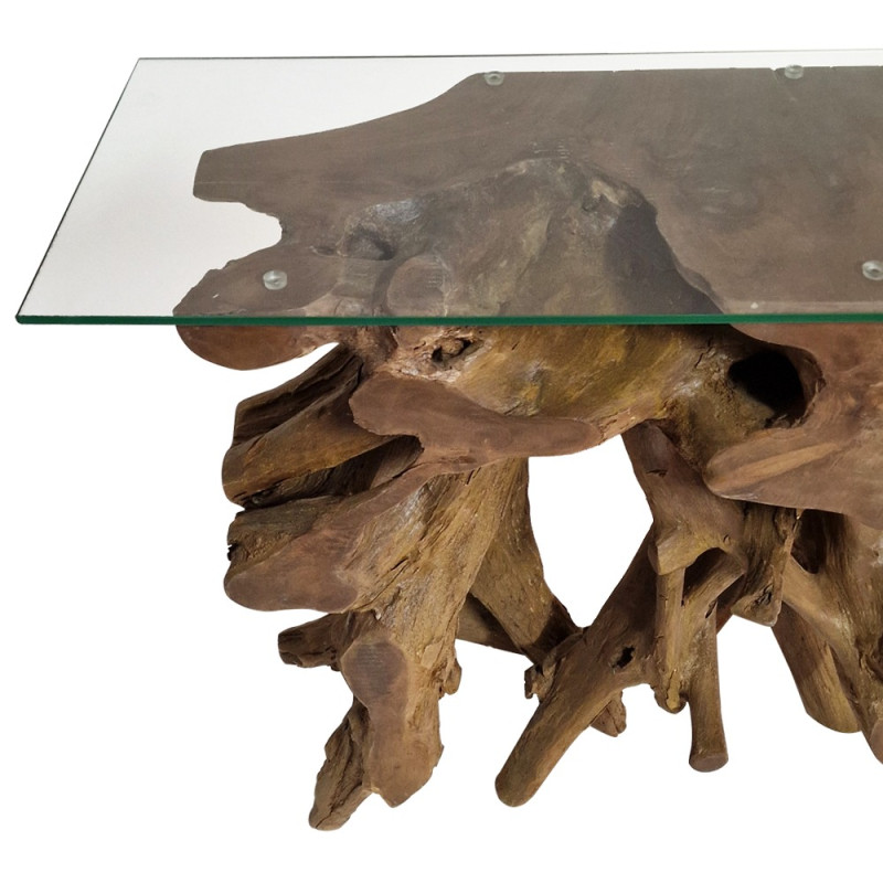 Artekko Artekko Munggur Ξύλινη Κονσόλα από Ρίζα Teak σε Φυσική Απόχρωση (100x40x78)cm με Τζάμι (120x45)cm 201-0455