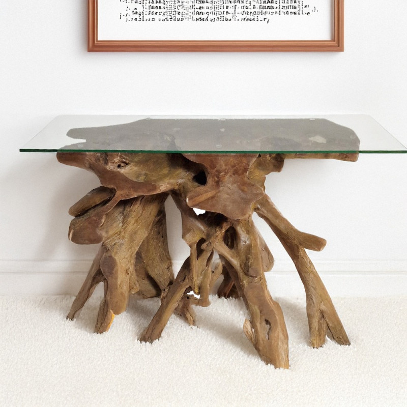 Artekko Artekko Munggur Ξύλινη Κονσόλα από Ρίζα Teak σε Φυσική Απόχρωση (100x40x78)cm με Τζάμι (120x45)cm 201-0455