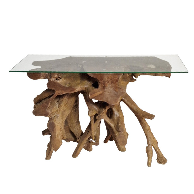 Artekko Artekko Munggur Ξύλινη Κονσόλα από Ρίζα Teak σε Φυσική Απόχρωση (100x40x78)cm με Τζάμι (120x45)cm 201-0455