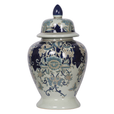 Artekko Artekko Bryn Διακοσμητικό Δοχείο Πορσελάνης με Καπάκι σε Μπλε με Μπεζ Αποχρώσεις (25x25x42)cm 2059