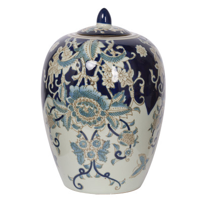 Artekko Artekko Bryn Διακοσμητικό Δοχείο Πορσελάνης με Καπάκι σε Μπλε με Μπεζ Αποχρώσεις (20x20x29)cm 2060