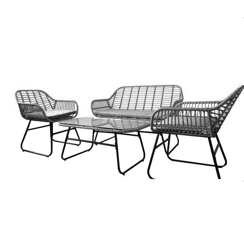 Artekko Artekko Σετ/4 πλαστ. rattan διθέσιος καναπές (125x70x79)cm  2 καρέκλες με γκρι μαξιλάρι (67x70x79)cm και τραπεζάκι με τζάμι (100x55x44)cm 248-5001-DARK GREY