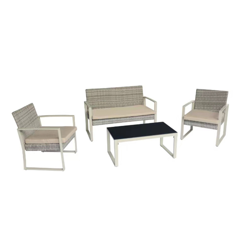 Artekko Artekko Rattan Διθέσιος Καναπές (105x65x75)cm 2x Πολυθρόνες (58x60x75)cm Τραπέζι με Τζάμι (84x45x38)cm με Πλαστικ Ρατάν Μεταλλικό Σκελετό και Ξύλο Γκρι Καφέ και Καφέ Μαξιλάρι Σετ/4 248-6005