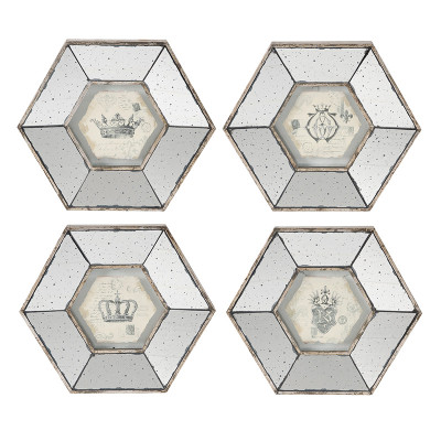 Artekko Artekko Crown Μπεζ Διακοσμητικά Κάδρα από MDF με Καθρέφτη (35.6x3.5x30.5)cm 4pcs 32656