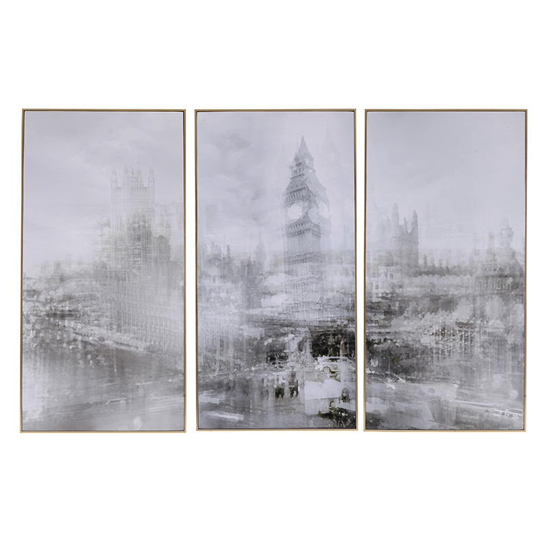 Artekko Artekko Foggy City Τρίπτυχοι Πίνακες σε Καμβά με Χρυσή Κορνίζα (89.9x4.6x184.9)cm 3pcs 42126