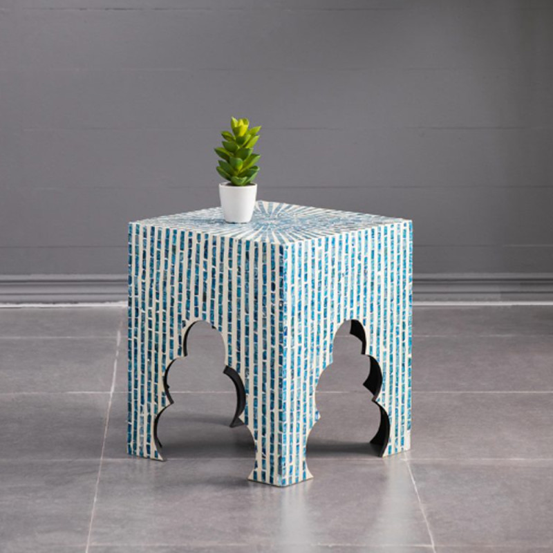 Artekko Artekko Ivory Βοηθητικά Τραπεζάκια Σκαμπό MDF Capiz Μπλε (45x45x50.5)cm Σετ/2 44826-BLUE