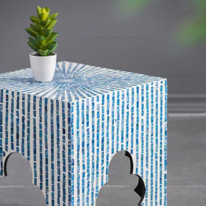 Artekko Artekko Ivory Βοηθητικά Τραπεζάκια Σκαμπό MDF Capiz Μπλε (45x45x50.5)cm Σετ/2 44826-BLUE