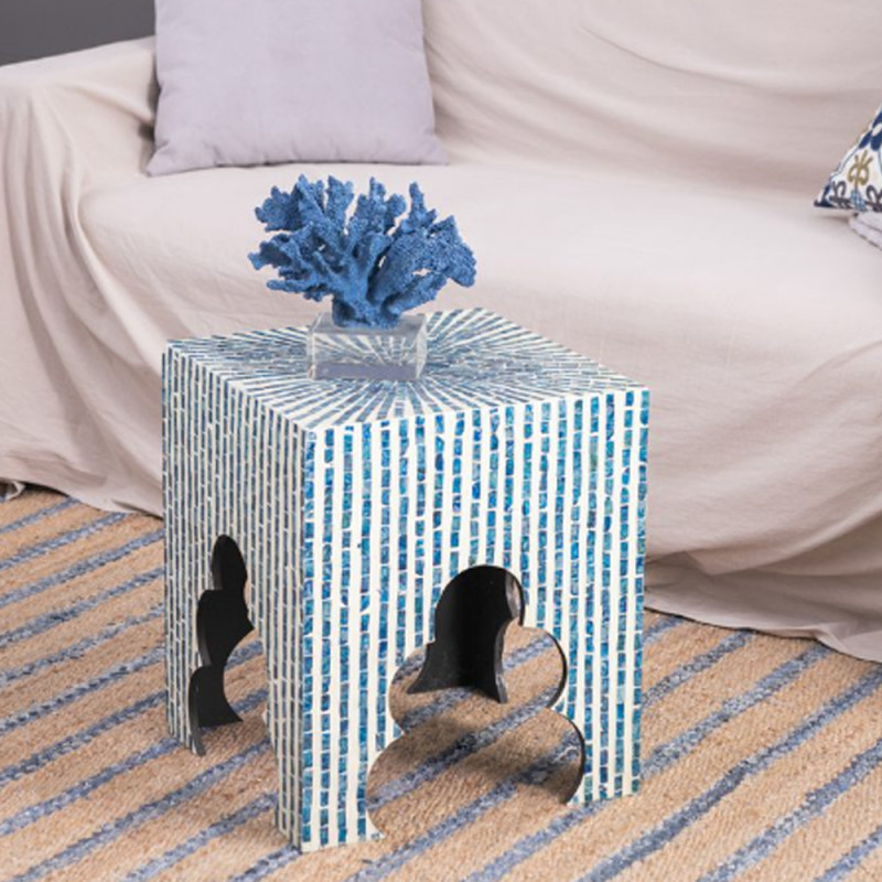 Artekko Artekko Ivory Βοηθητικά Τραπεζάκια Σκαμπό MDF Capiz Μπλε (45x45x50.5)cm Σετ/2 44826-BLUE