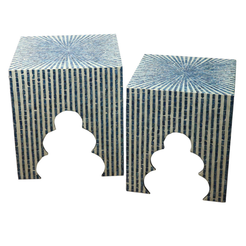 Artekko Artekko Ivory Βοηθητικά Τραπεζάκια Σκαμπό MDF Capiz Μπλε (45x45x50.5)cm Σετ/2 44826-BLUE