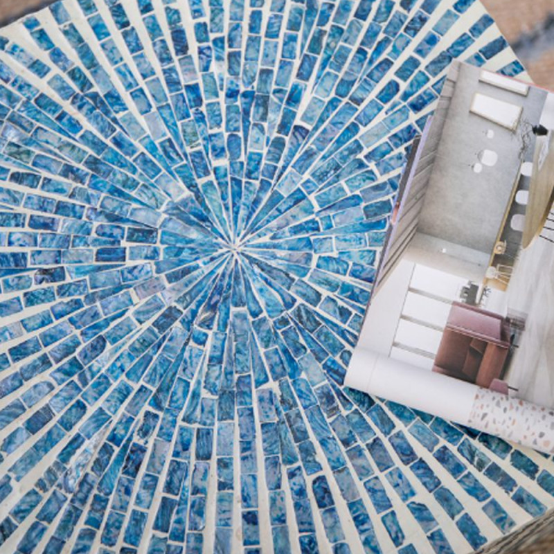 Artekko Artekko Ivory Βοηθητικά Τραπεζάκια Σκαμπό MDF Capiz Μπλε (45x45x50.5)cm Σετ/2 44826-BLUE