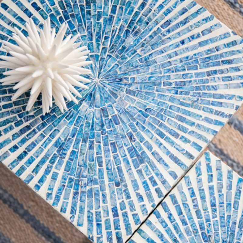 Artekko Artekko Ivory Βοηθητικά Τραπεζάκια Σκαμπό MDF Capiz Μπλε (45x45x50.5)cm Σετ/2 44826-BLUE