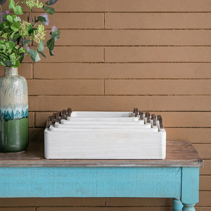 Artekko Artekko Paulownia Wood Διακοσμητικοί Δίσκοι από Ξύλο και Μέταλλο σε Φυσική Απόχρωση (50x35x14)cm (44.5x30.5x14)cm (40.6x26.7x14)cm (35.5x20.3x14)cm (30.5x15.2x14)cm 5pcs 45692