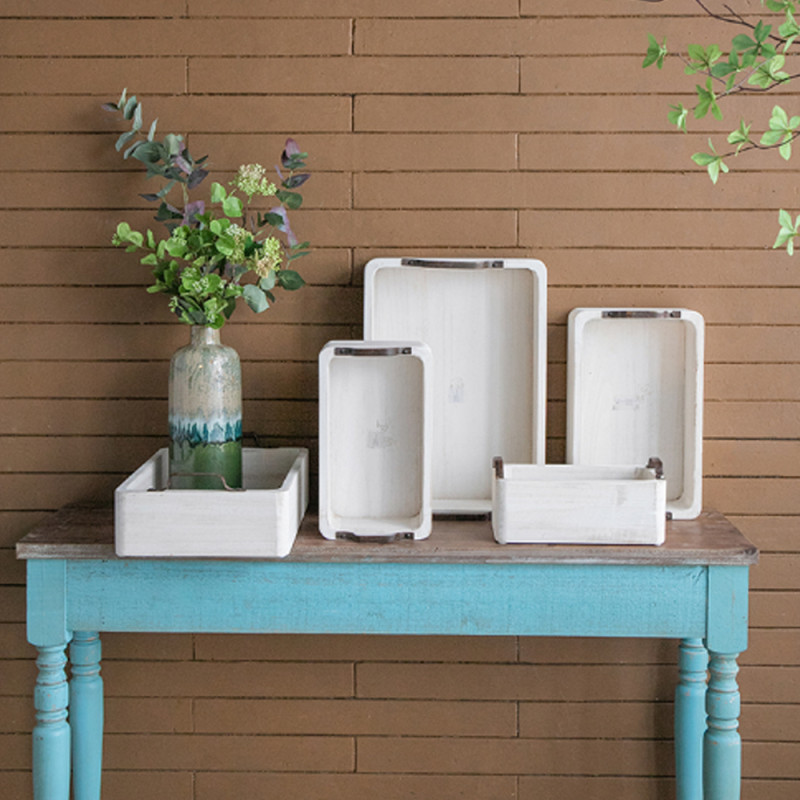 Artekko Artekko Paulownia Wood Διακοσμητικοί Δίσκοι από Ξύλο και Μέταλλο σε Φυσική Απόχρωση (50x35x14)cm (44.5x30.5x14)cm (40.6x26.7x14)cm (35.5x20.3x14)cm (30.5x15.2x14)cm 5pcs 45692