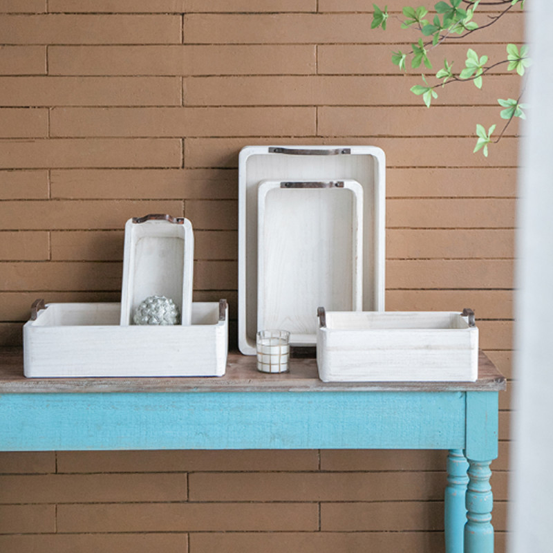 Artekko Artekko Paulownia Wood Διακοσμητικοί Δίσκοι από Ξύλο και Μέταλλο σε Φυσική Απόχρωση (50x35x14)cm (44.5x30.5x14)cm (40.6x26.7x14)cm (35.5x20.3x14)cm (30.5x15.2x14)cm 5pcs 45692