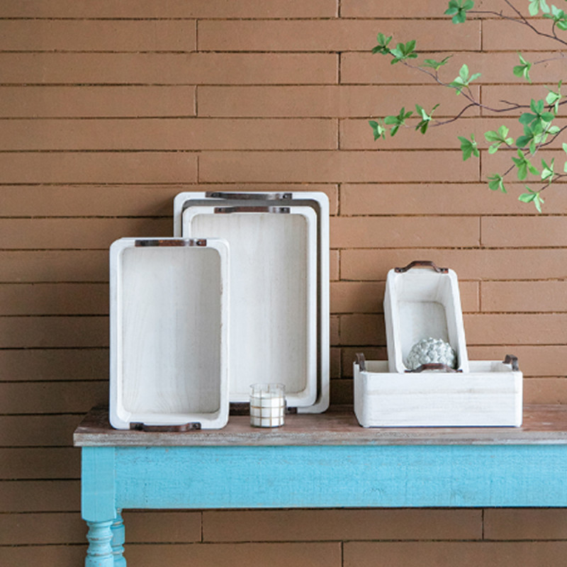 Artekko Artekko Paulownia Wood Διακοσμητικοί Δίσκοι από Ξύλο και Μέταλλο σε Φυσική Απόχρωση (50x35x14)cm (44.5x30.5x14)cm (40.6x26.7x14)cm (35.5x20.3x14)cm (30.5x15.2x14)cm 5pcs 45692