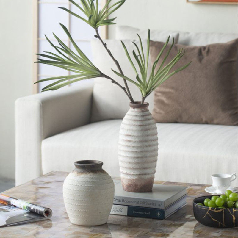 Artekko Artekko Antique Λευκό Κεραμικό Βάζο με Καφέ Λεπτομέρειες (12.7x12.7x28.4)cm 460186