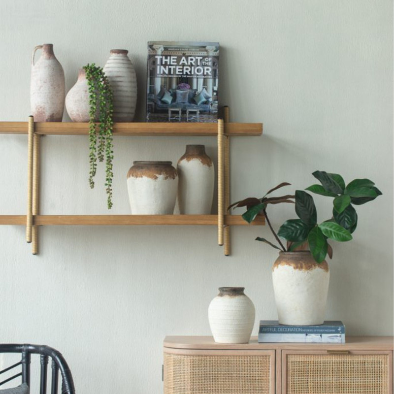 Artekko Artekko Antique Λευκό Κεραμικό Βάζο με Καφέ Λεπτομέρειες (12.7x12.7x28.4)cm 460186