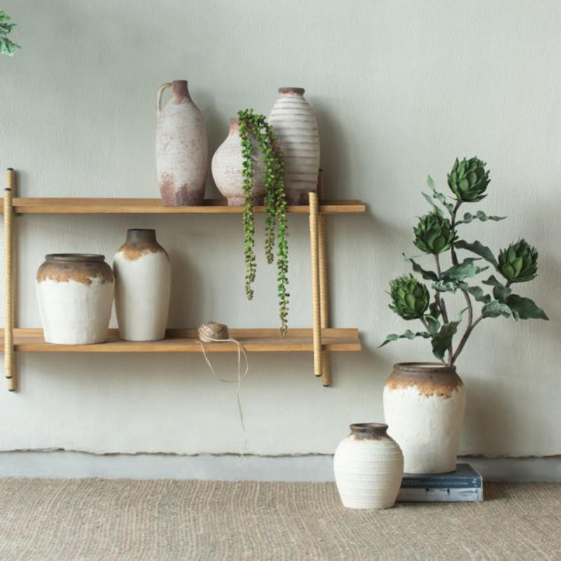 Artekko Artekko Antique Λευκό Κεραμικό Βάζο με Καφέ Λεπτομέρειες (12.7x12.7x28.4)cm 460186