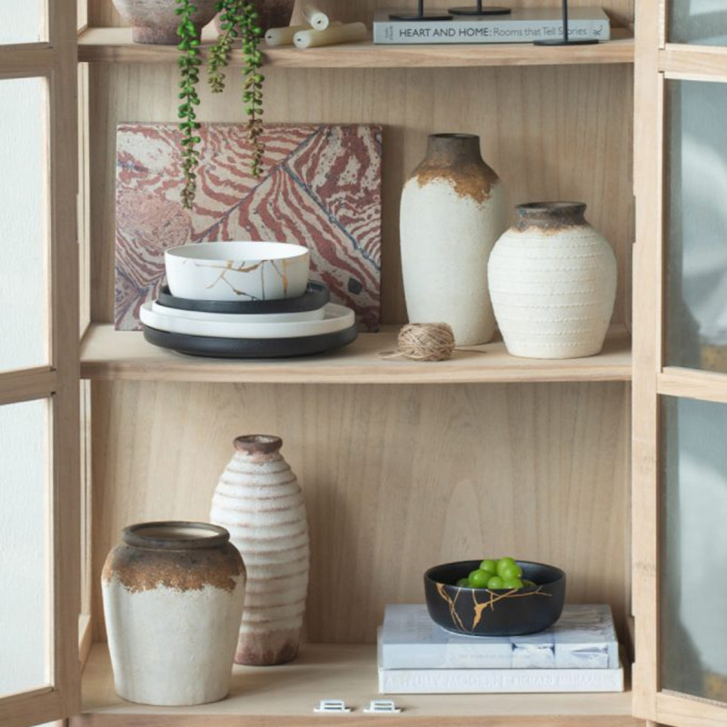 Artekko Artekko Antique Λευκό Κεραμικό Βάζο με Καφέ Λεπτομέρειες (12.7x12.7x28.4)cm 460186