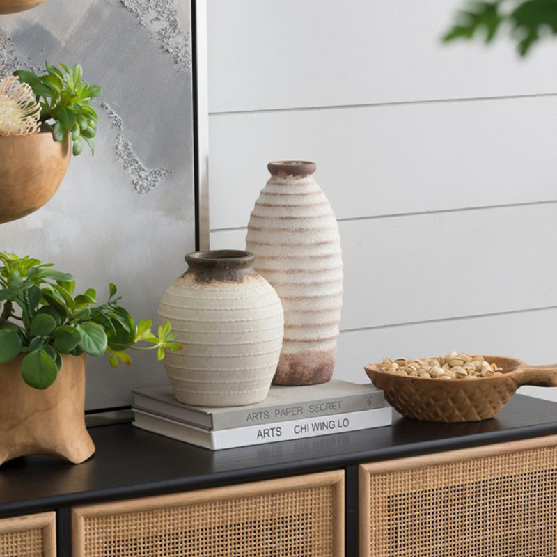 Artekko Artekko Antique Λευκό Κεραμικό Βάζο με Καφέ Λεπτομέρειες (12.7x12.7x28.4)cm 460186